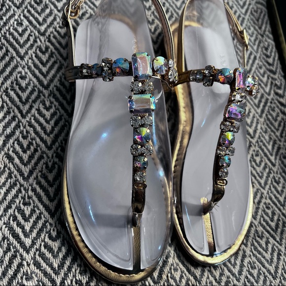 Rose gold flat sandals with gemstones - Picture 4 of 16